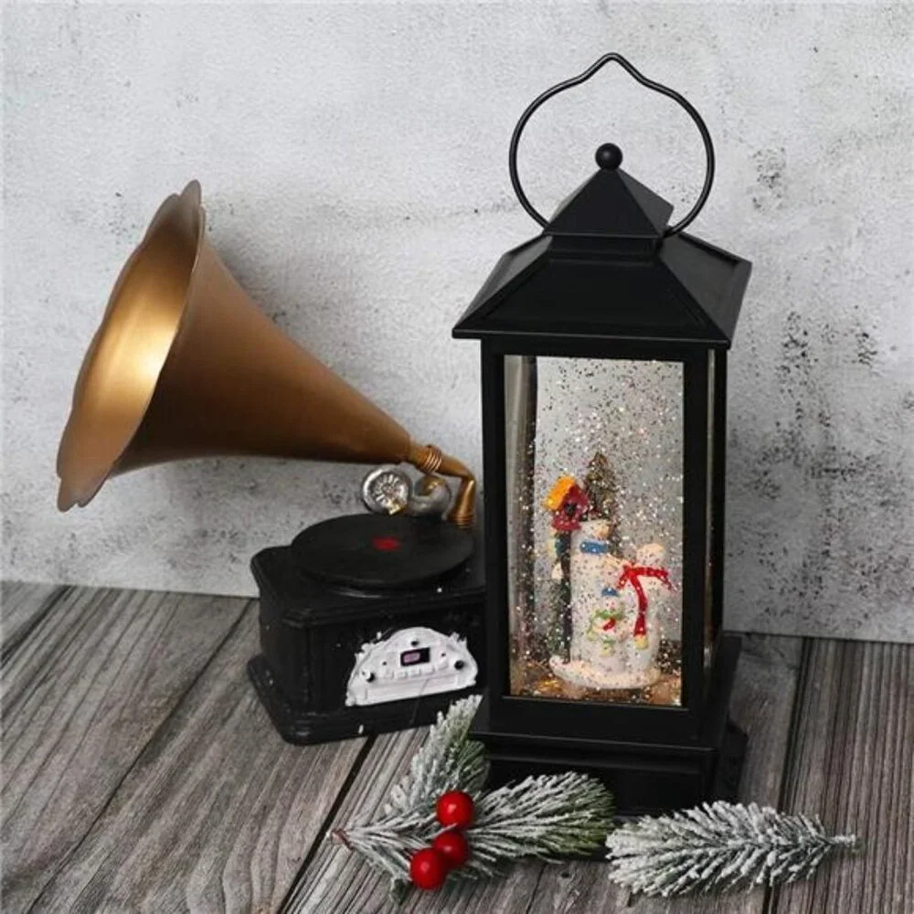 Christmas Snow Globe Lantern with Music, Battery Operated Lighted Swirling